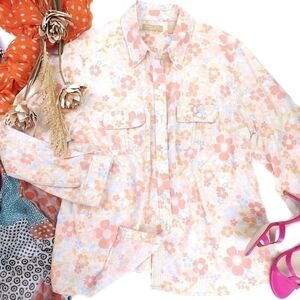 Kate Hill Pastel Floral Button Down TopSz 2x